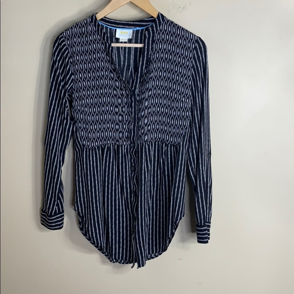 Maeve black and white button down mixed media top